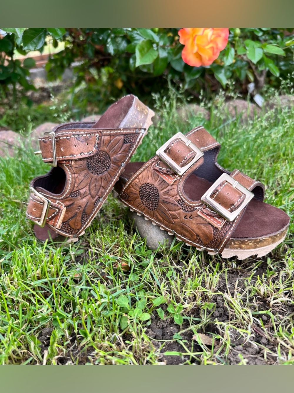 Rock'em Kids Leather Sunflower Sandals (Dark Brown)